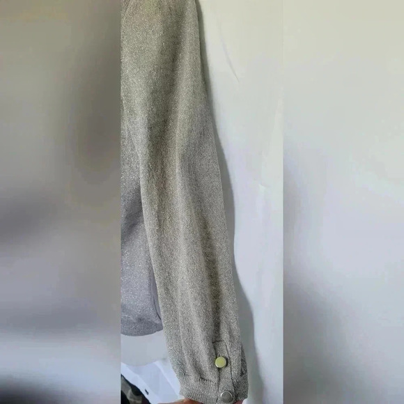 VTG Y2K 1990s Limited Silver Metallic/Gray Button Up Cardigan Sheer Back Sz Med. - Picture 7 of 11